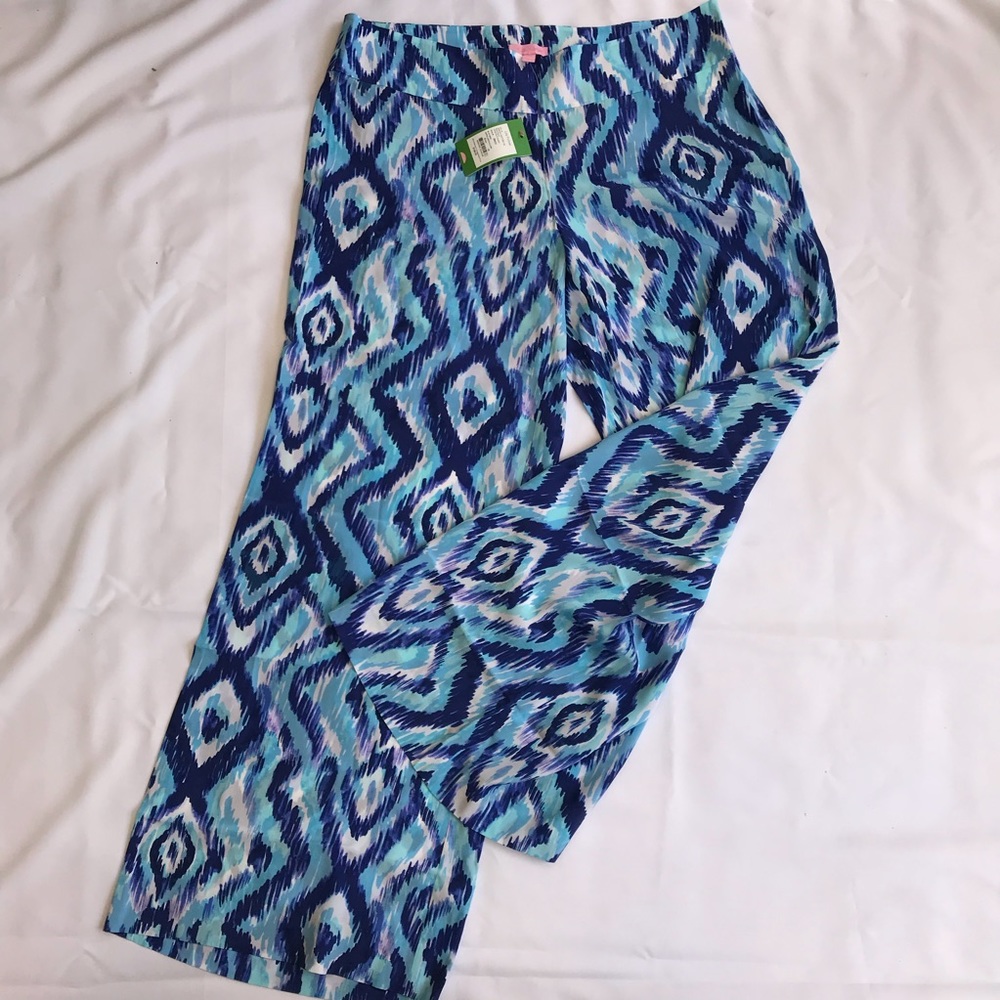 LILLY PULITZER BLUE SWISH LOLANI SILK PALAZZO PANT